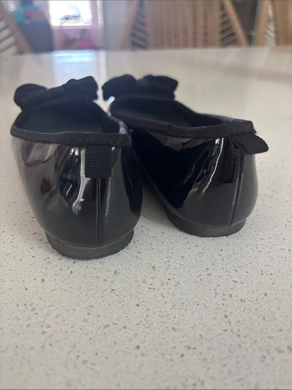Girls black bow flats